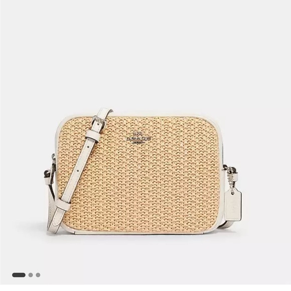 COACH Mini Camera Bag in Straw and Pebble Leather - Picture 1 of 4